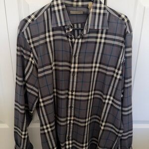 Burberry Gray and Blue Checkered Dress Shirt
